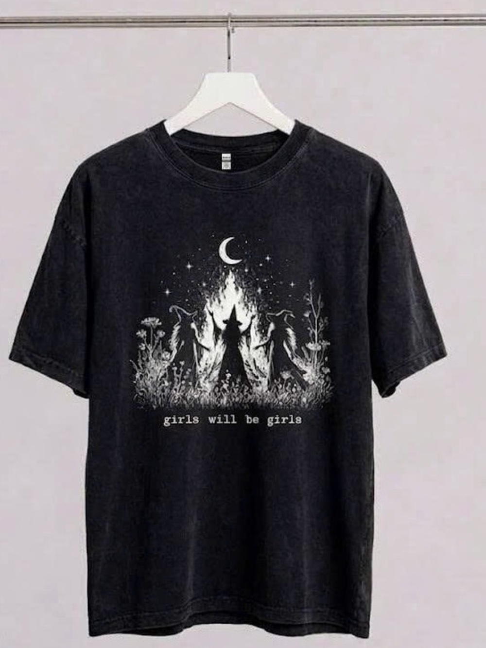 Girls Will Be Girls Witch Graphic Tee Mineral Wash Oversized Spooky Shirt